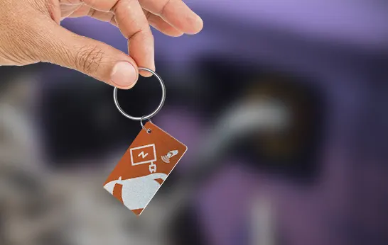 Custom-printed RFID key tag with optional attached key ring from Cardprinting.com