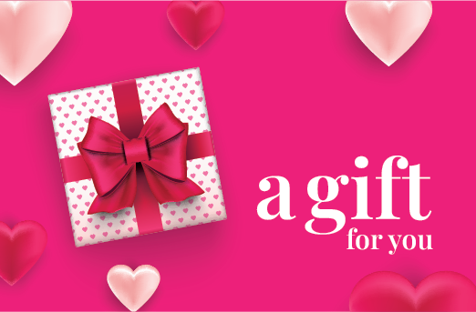 Gift card design with gift with red bow and hearts