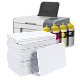 CardPrinting.com image of a stack of blank white PVC cards suitable for printing in an inkjet printer