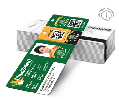 Card & 2 Key Tag Combo. Child Safe ID Card, with qr code. Magentic strip avail