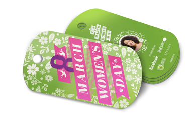 Dog tag shape key tags. International Women's Day March tags